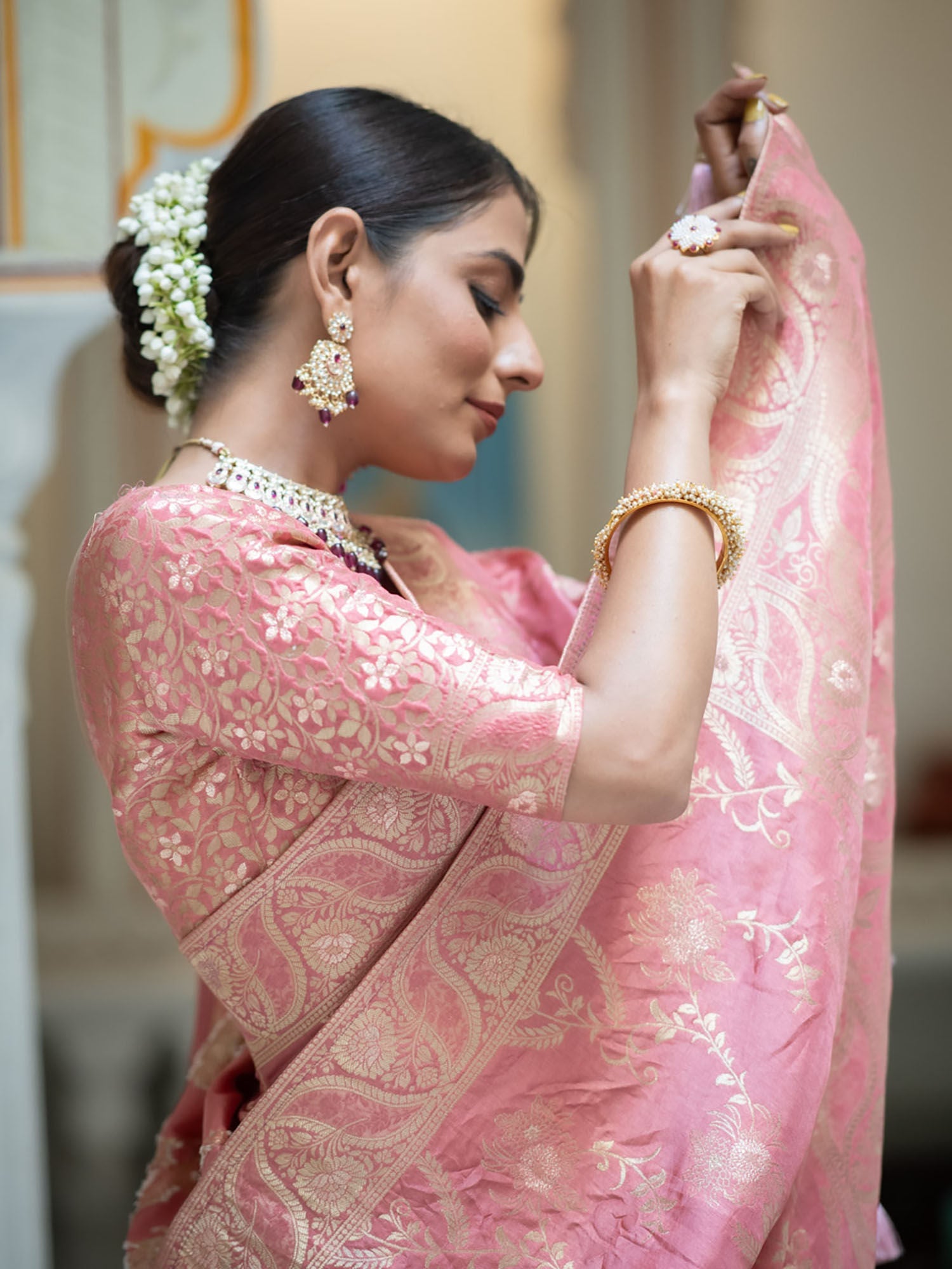 Redolent Peach Soft Silk Saree With Charismatic Blouse Piece