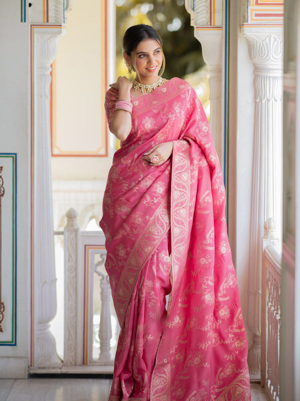 Hypnotic Pink Soft Silk Saree With Cynosure Blouse Piece