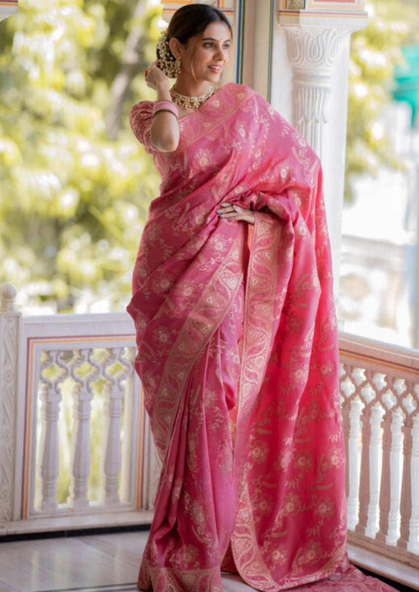 Hypnotic Pink Soft Silk Saree With Cynosure Blouse Piece