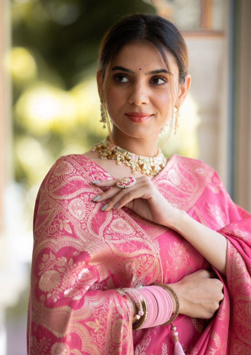 Hypnotic Pink Soft Silk Saree With Cynosure Blouse Piece