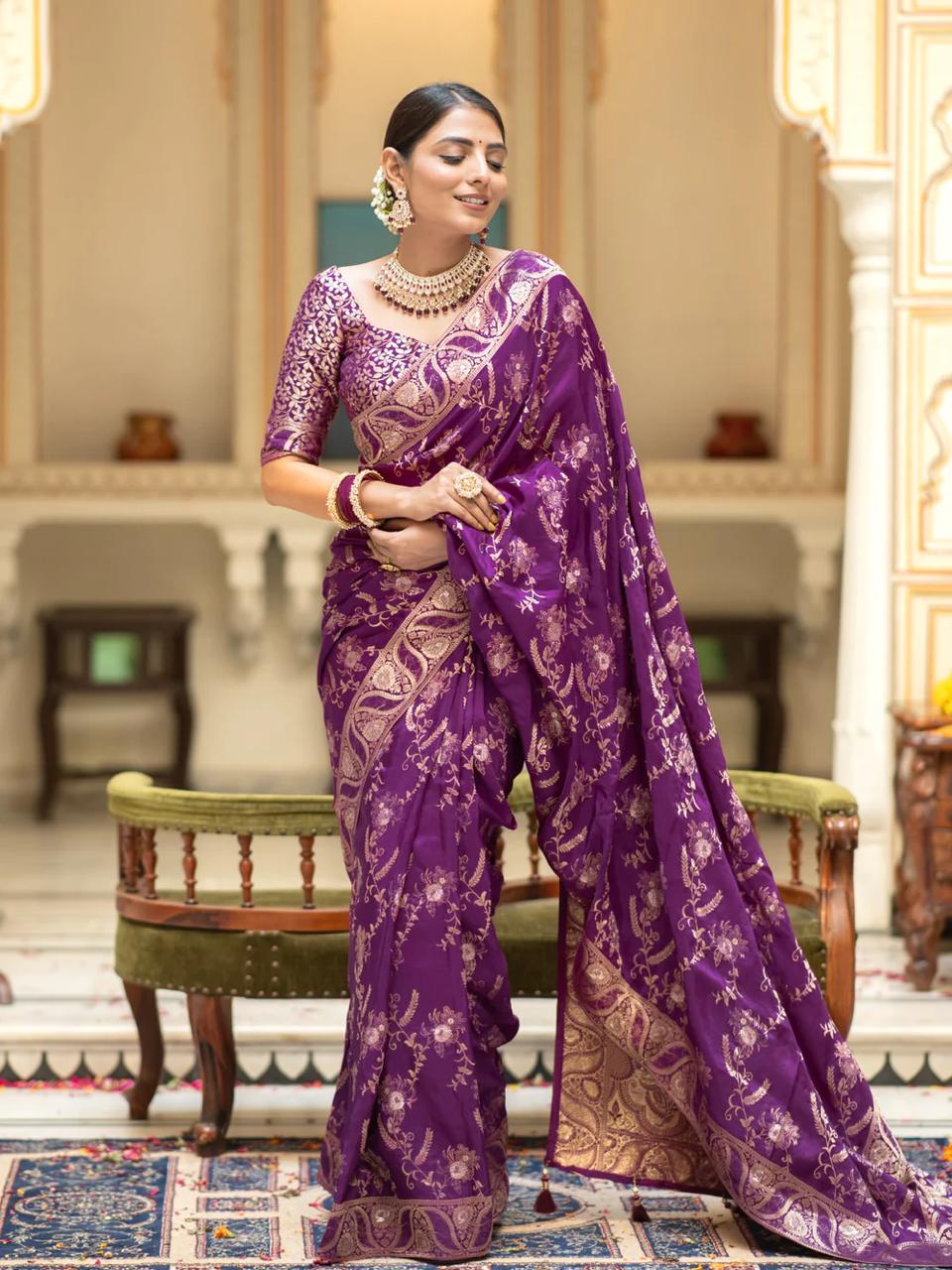 Dulcet Purple Soft Silk Saree With Prominent Blouse Piece