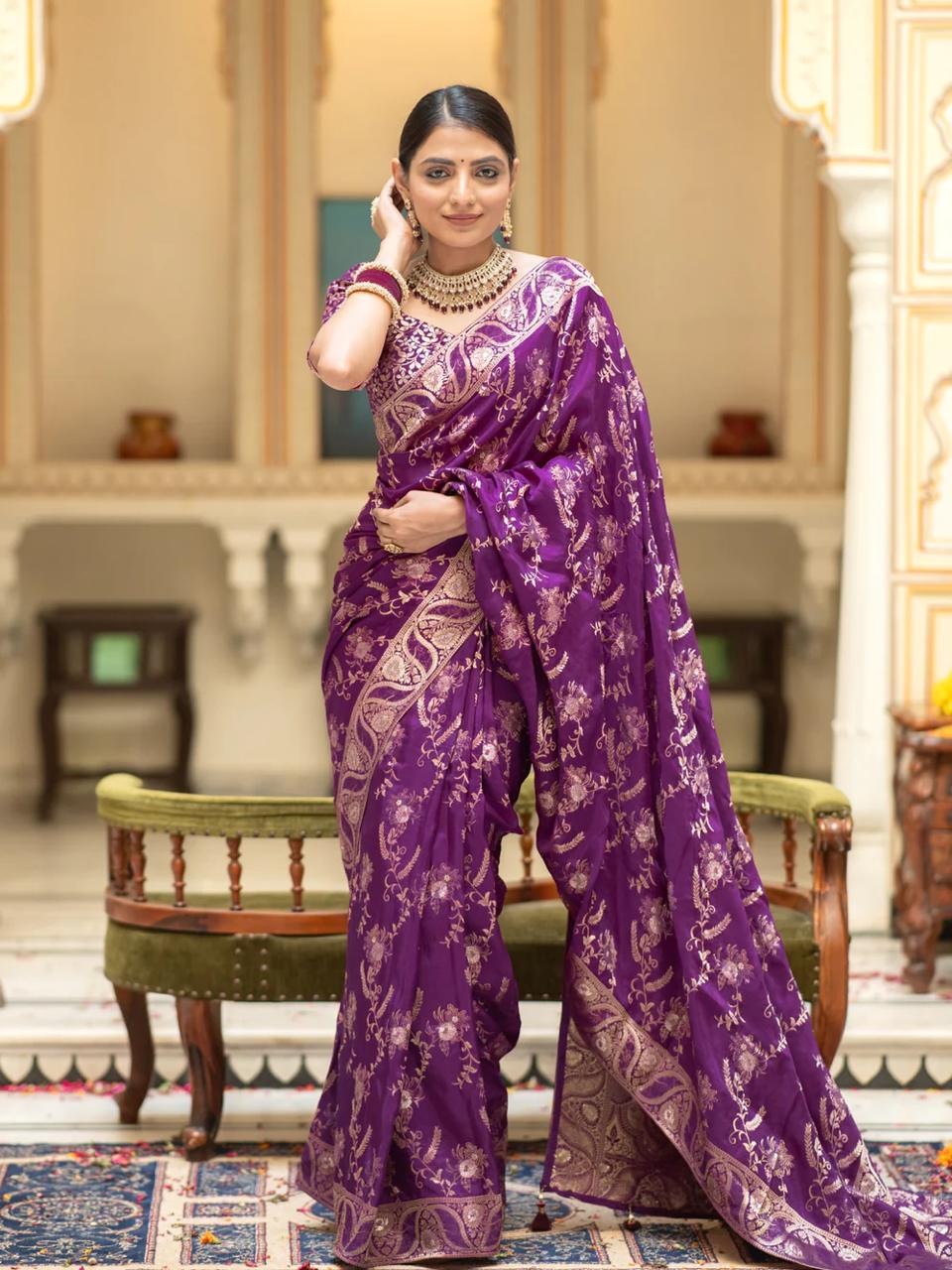 Dulcet Purple Soft Silk Saree With Prominent Blouse Piece