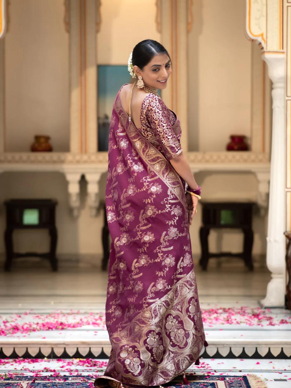 Most Wine Soft Silk Saree With Ephemeral Blouse Piece