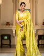 Flameboyant Yellow Soft Silk Saree With Whimsical Blouse Piece