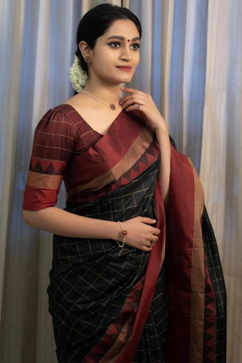 Quixotic Black Soft Silk Saree With Lagniappe Blouse Piece