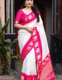 Stunning Off White Soft Silk Saree With Prettiest Blouse Piece