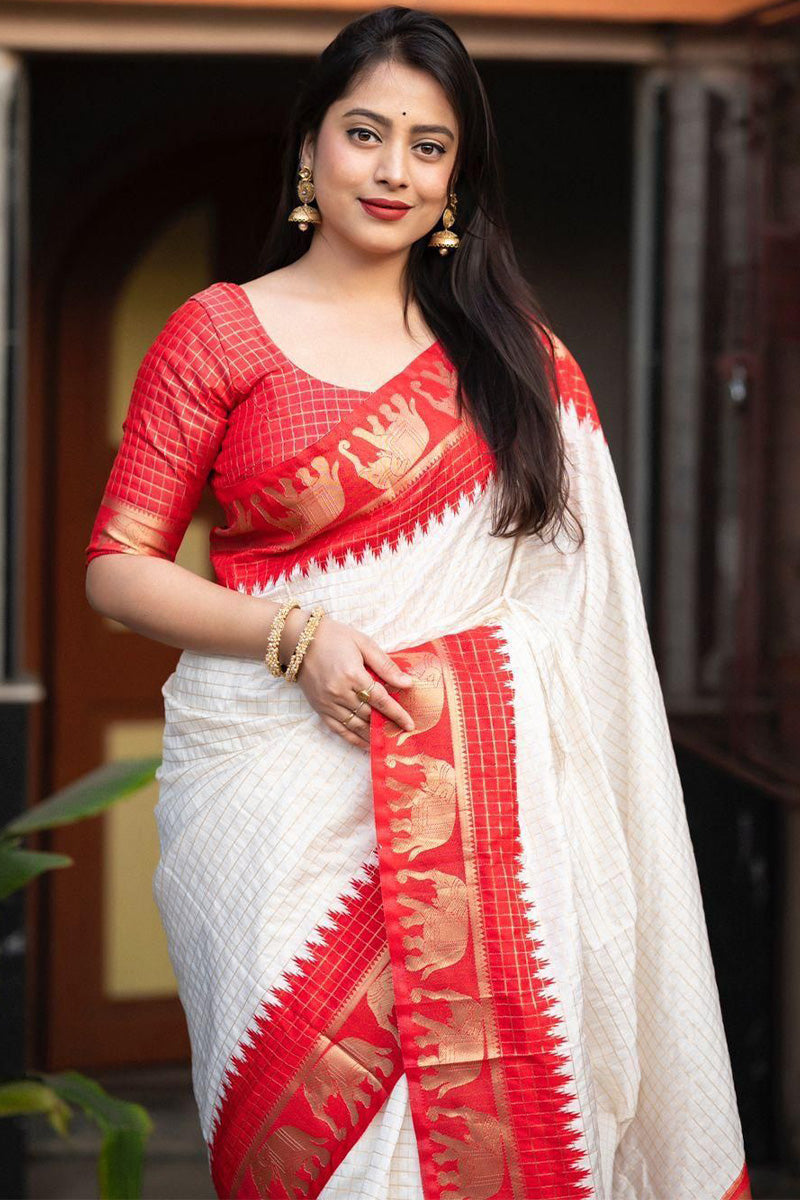 Ethereal Off White Soft Silk Saree With Snappy Blouse Piece