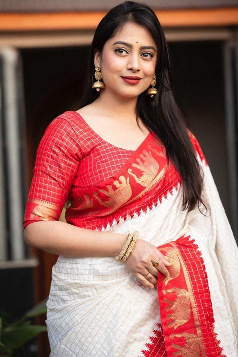 Ethereal Off White Soft Silk Saree With Snappy Blouse Piece