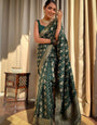 Stylish Dark Green Soft Silk Saree With Verdant Blouse Piece