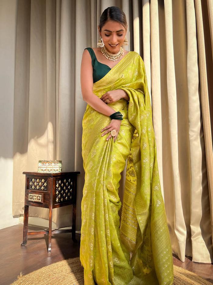 Excellent Yellow Soft Silk Saree With Traditional Blouse Piece