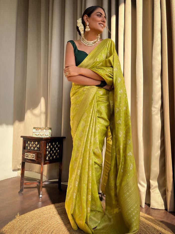 Excellent Yellow Soft Silk Saree With Traditional Blouse Piece