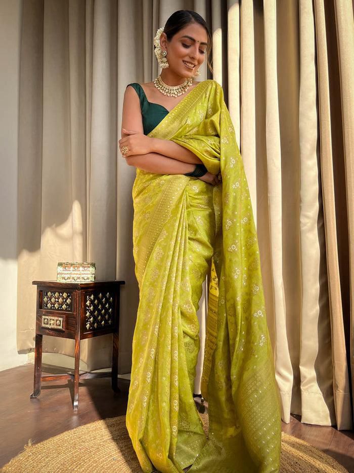 Excellent Yellow Soft Silk Saree With Traditional Blouse Piece