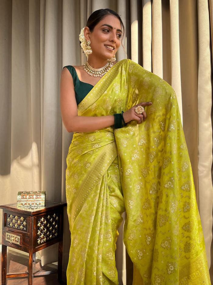 Excellent Yellow Soft Silk Saree With Traditional Blouse Piece