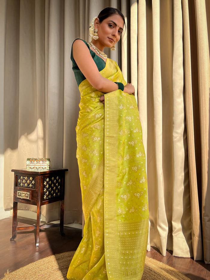 Excellent Yellow Soft Silk Saree With Traditional Blouse Piece