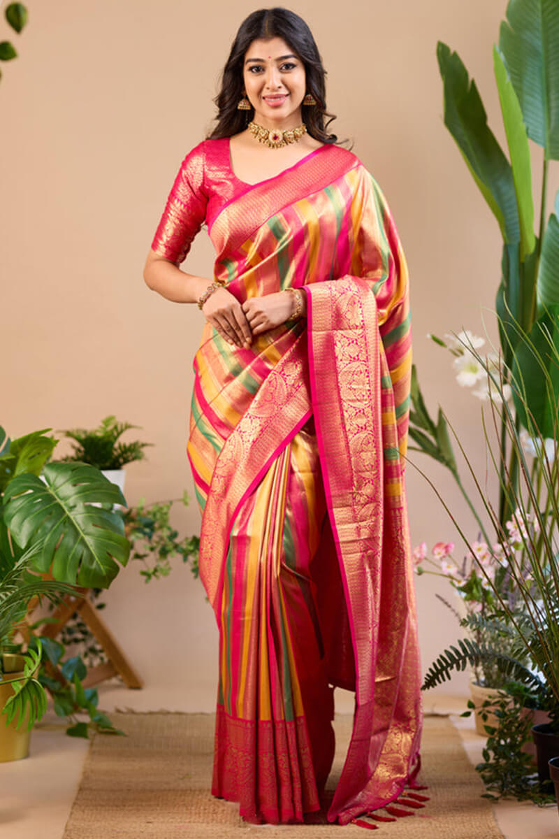 Profuse Multicolor Soft Banarasi Silk Saree With Most Blouse Piece