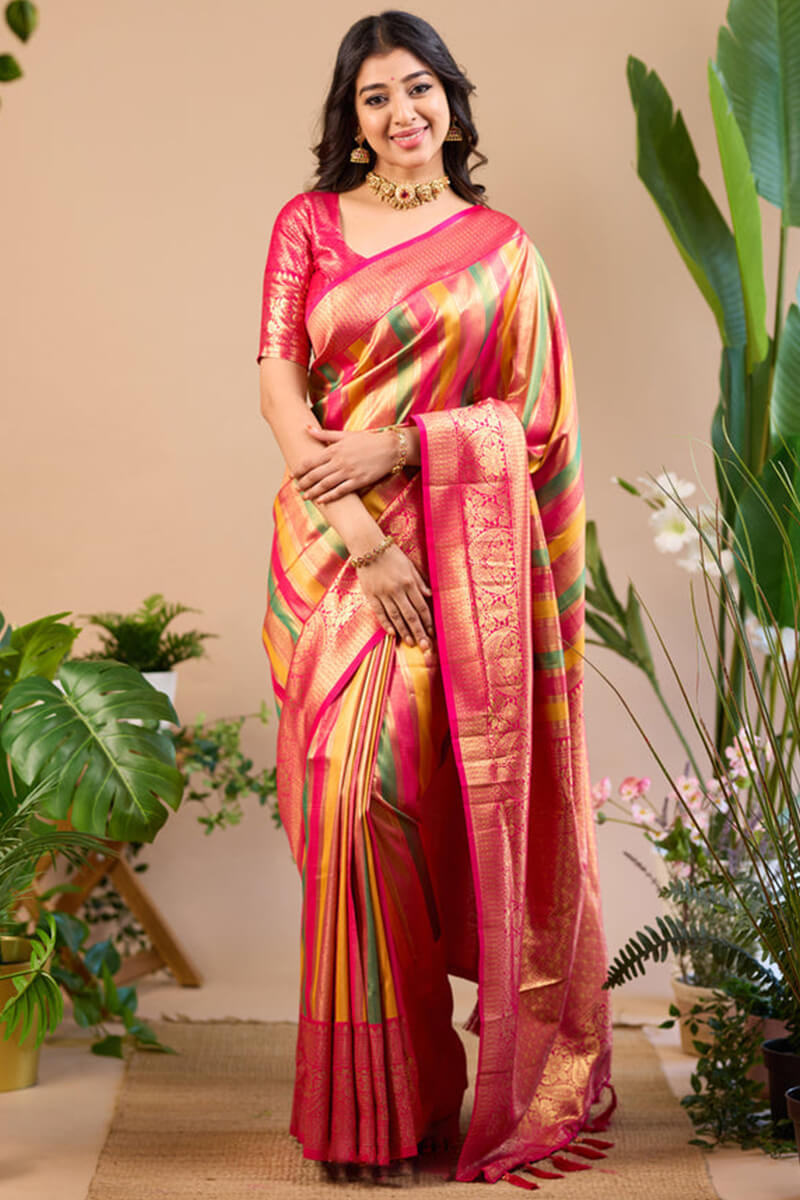 Profuse Multicolor Soft Banarasi Silk Saree With Most Blouse Piece