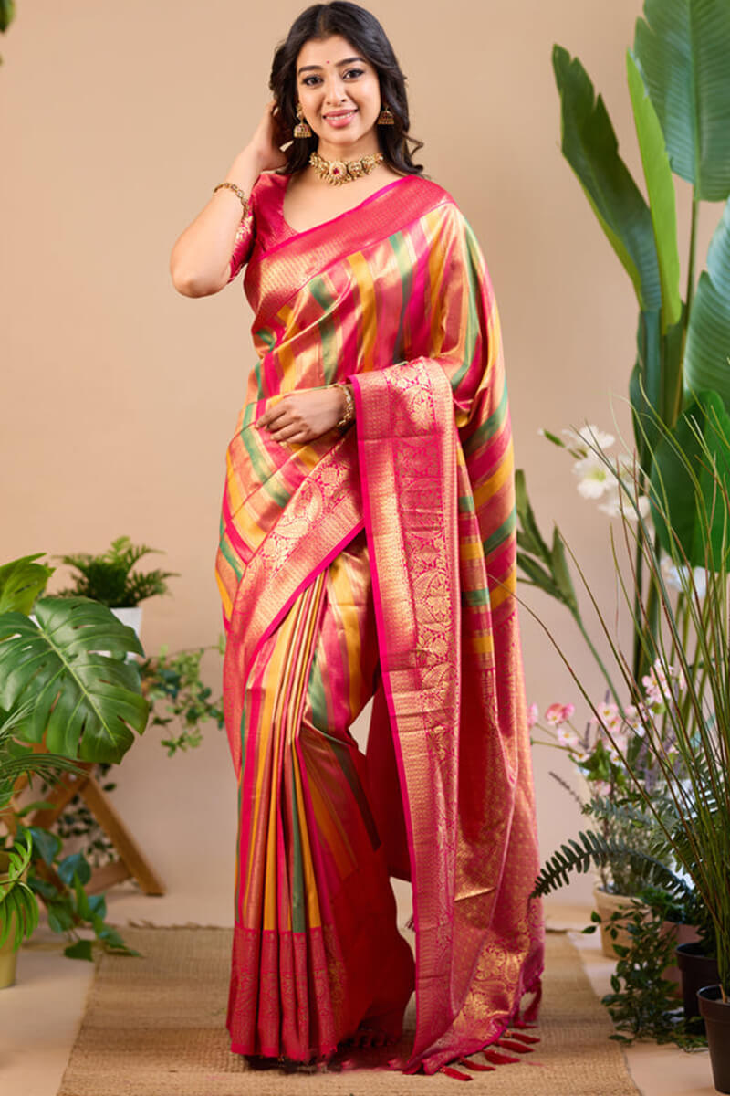 Profuse Multicolor Soft Banarasi Silk Saree With Most Blouse Piece