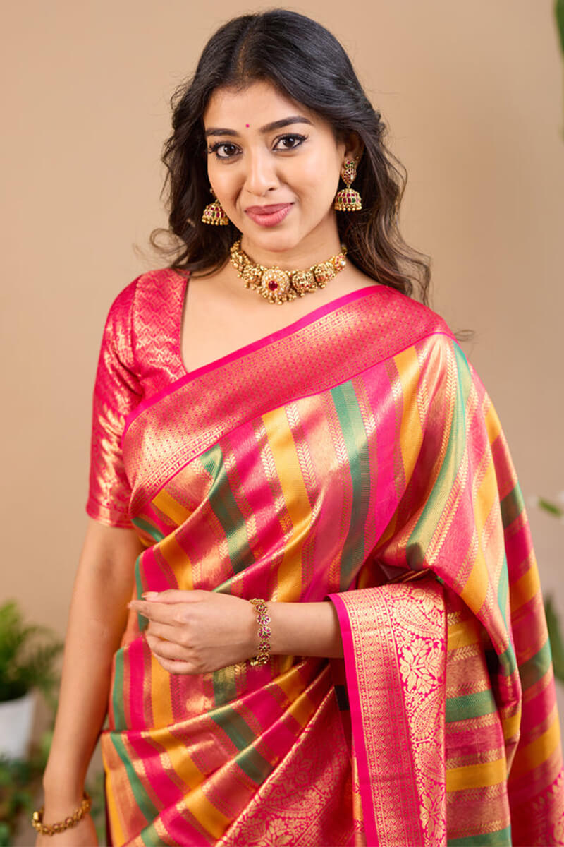 Profuse Multicolor Soft Banarasi Silk Saree With Most Blouse Piece