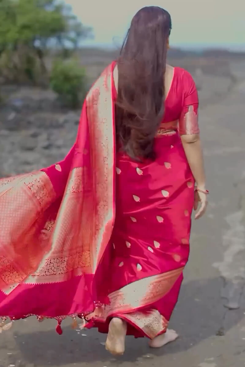 Vestigial Dark Pink Soft Silk Saree With Palimpsest Blouse Piece