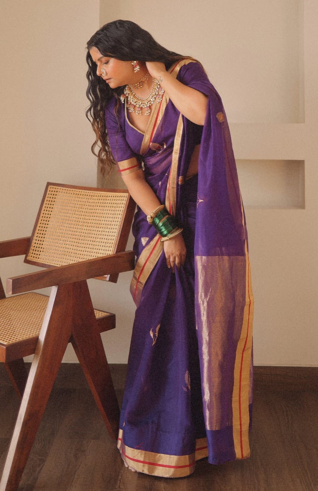 Beautiful Purple Cotton Silk Saree With Gleaming Blouse Piece