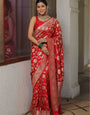 Prettiest Red Soft Silk Saree With Fairytale Blouse Piece