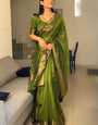 Flattering Green Cotton Silk Saree With Marvellous Blouse Piece