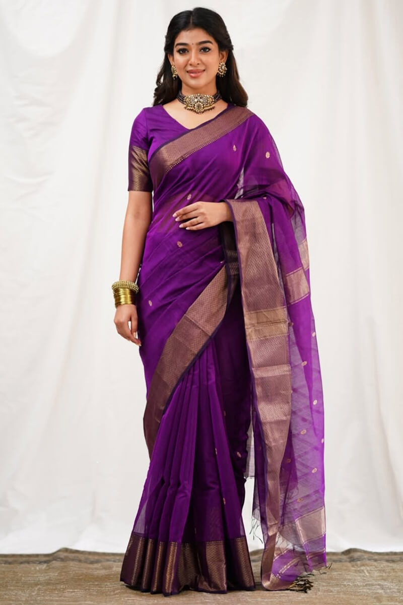 Engrossing Magenta Cotton Silk Saree With Demanding Blouse Piece