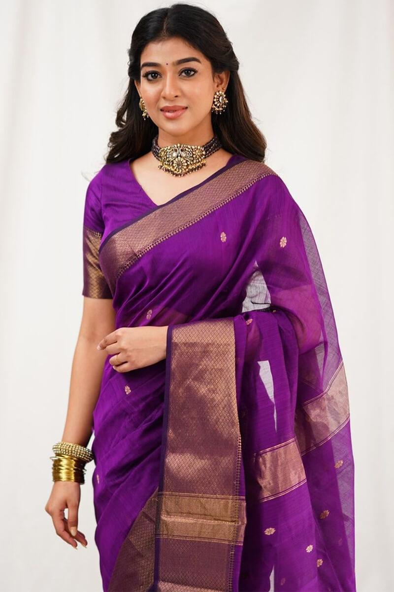 Engrossing Magenta Cotton Silk Saree With Demanding Blouse Piece