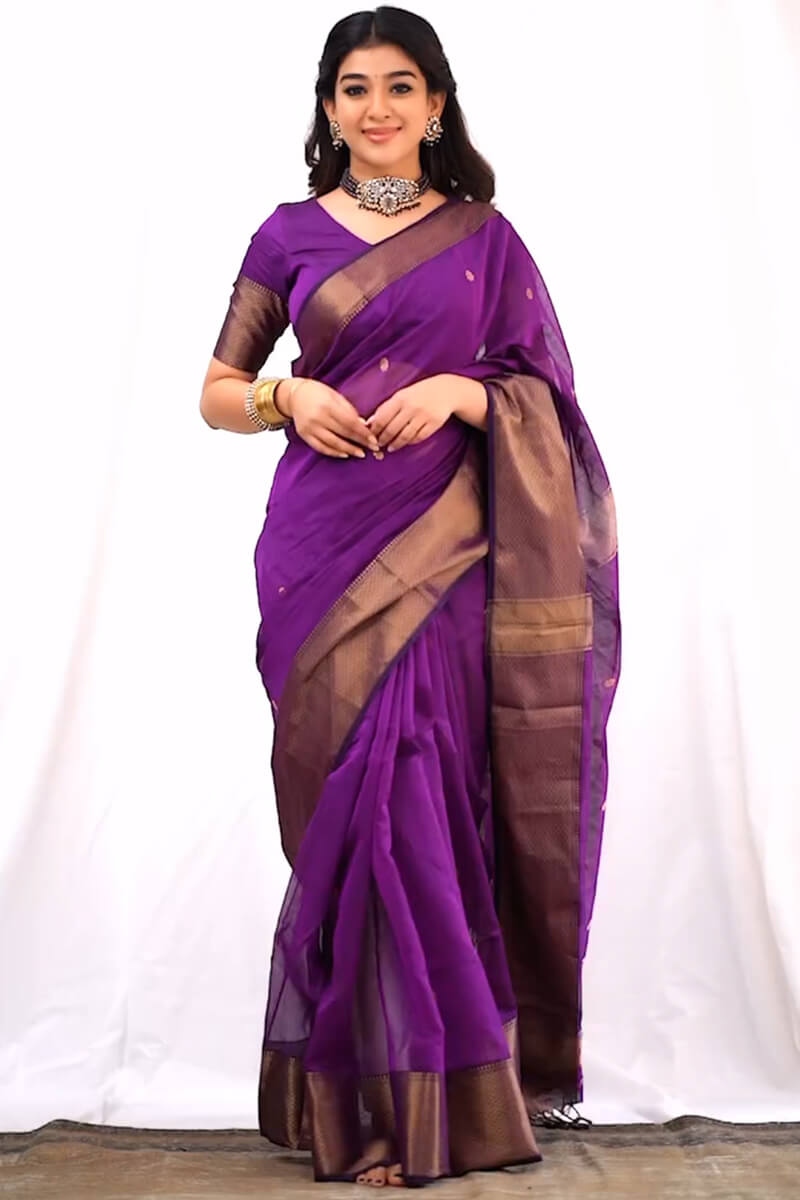 Engrossing Magenta Cotton Silk Saree With Demanding Blouse Piece