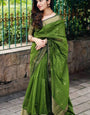 Unique Green Cotton Silk Saree With Gleaming Blouse Piece