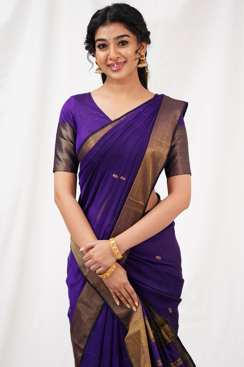 Precious Purple Cotton Silk Saree With Impressive Blouse Piece