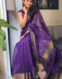 Phenomenal Purple Cotton Silk Saree With Designer Blouse Piece