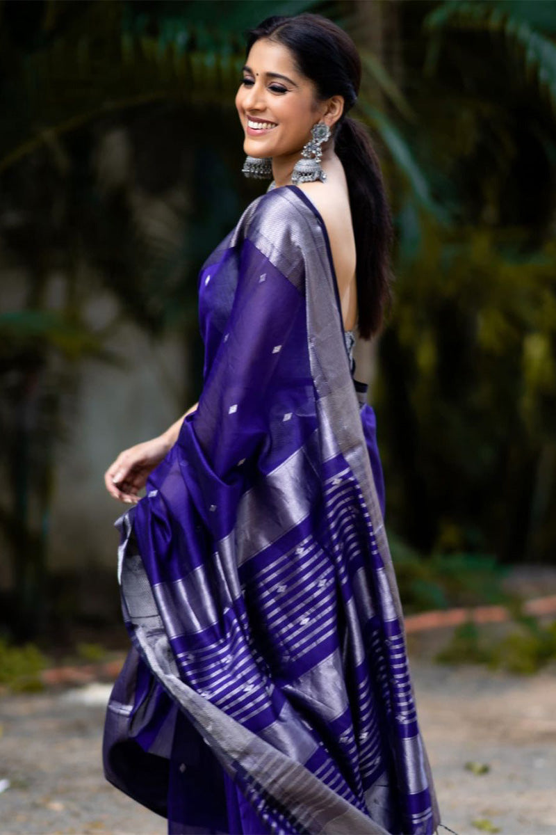 Dalliance Royal Blue Soft Silk Saree With Angelic Blouse Piece