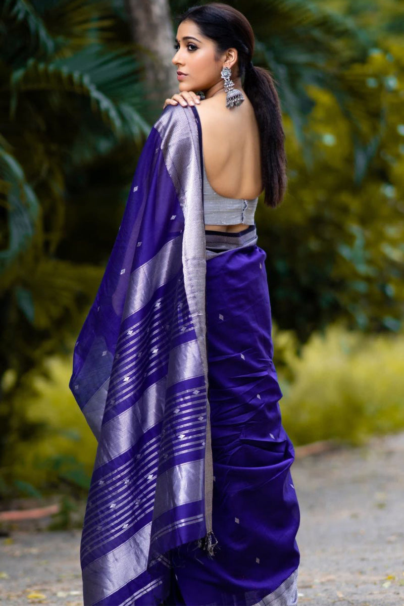 Dalliance Royal Blue Soft Silk Saree With Angelic Blouse Piece