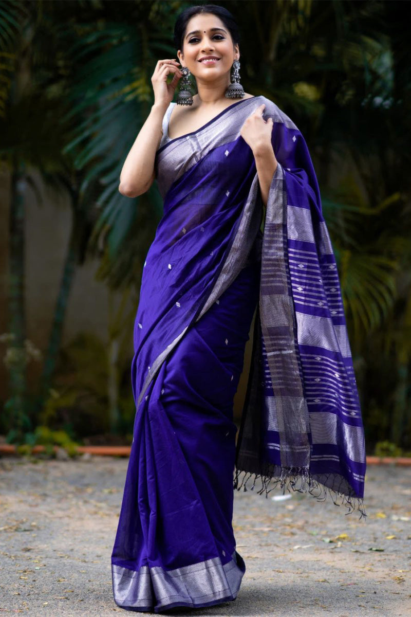 Dalliance Royal Blue Soft Silk Saree With Angelic Blouse Piece