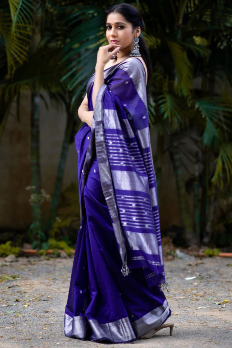 Dalliance Royal Blue Soft Silk Saree With Angelic Blouse Piece