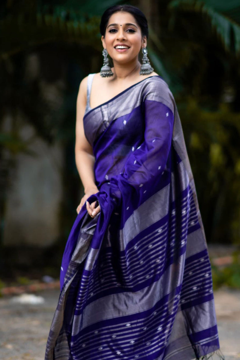 Dalliance Royal Blue Soft Silk Saree With Angelic Blouse Piece