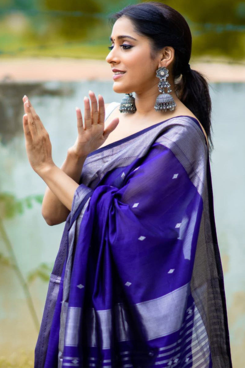 Dalliance Royal Blue Soft Silk Saree With Angelic Blouse Piece