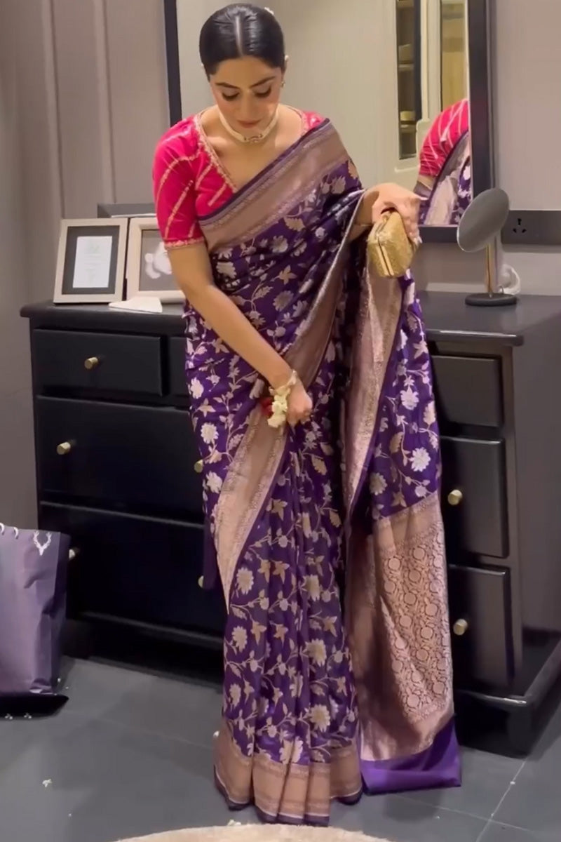 Capricious Purple Soft Silk Saree With Precious Blouse Piece