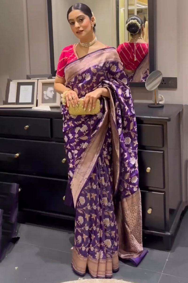 Capricious Purple Soft Silk Saree With Precious Blouse Piece