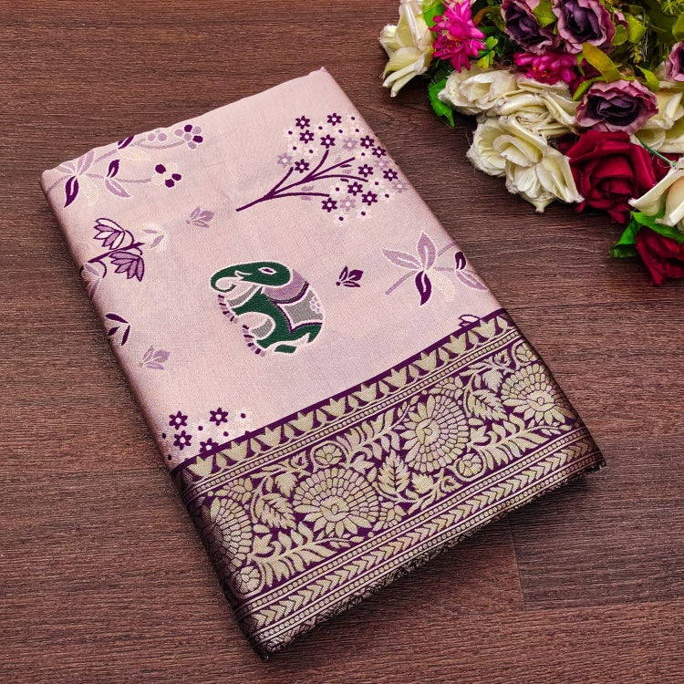 Beautiful Lavender Soft Silk Saree With Unique Blouse Piece