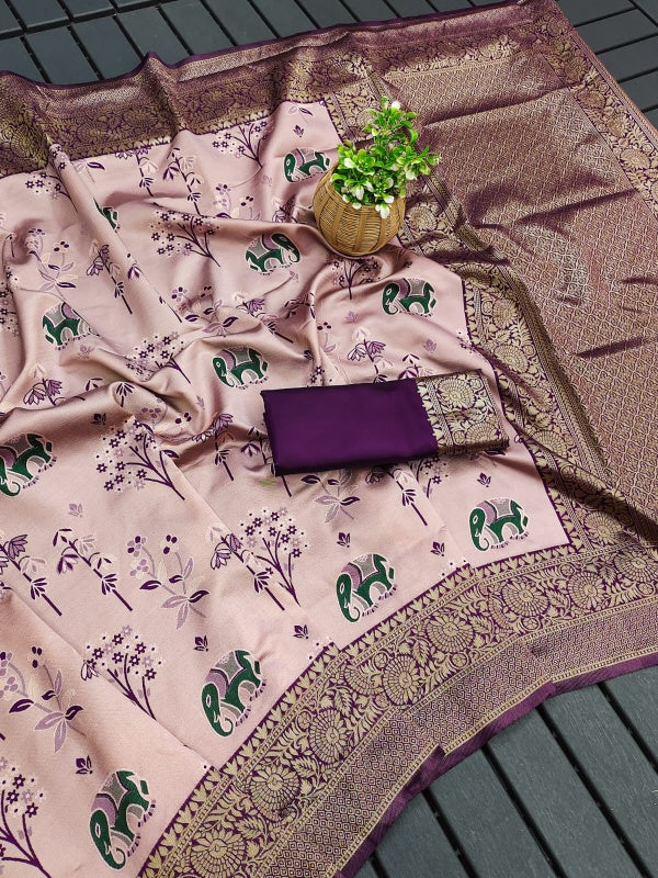 Beautiful Lavender Soft Silk Saree With Unique Blouse Piece