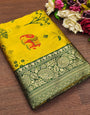 Eloquence Yellow Soft Silk Saree With Chatoyant Blouse Piece