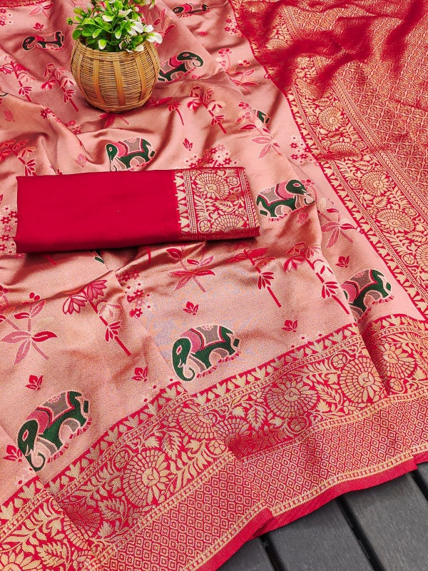 Stunner Pink Soft Silk Saree With Bewitching Blouse Piece