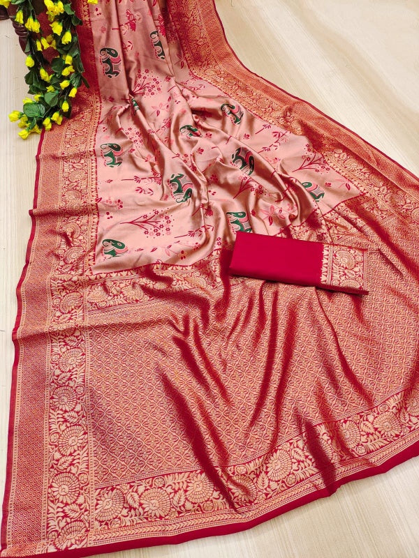 Stunner Pink Soft Silk Saree With Bewitching Blouse Piece