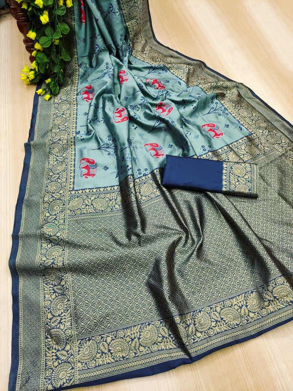 Arresting Sky Soft Silk Saree With Smart Blouse Piece