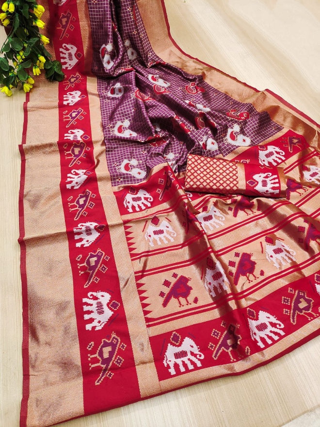 Invaluable Purple Soft Silk Saree With Staring Blouse Piece