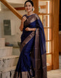Flamboyant Navy Blue Soft Silk Saree With Enchanting Blouse Piece