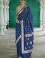 Marvellous Blue Linen Silk Saree With Ethnic Blouse Piece