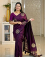 Delightful Purple Soft Silk Saree With Gratifying Blouse Piece